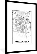 Fotolijst incl. Poster - Kaart - Winschoten - Zwart - Wit - 60x90 cm - Posterlijst