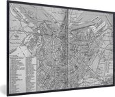 Photo en cadre - Un plan de la ville historique d' Amsterdam en noir et blanc cadre photo noir - Plan d'étage 60x40 cm - Affiche sous cadre (Décoration murale salon / chambre)
