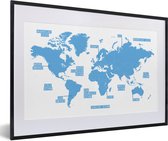 Fotolijst incl. Poster - Wereldkaart - Blauw - Simpel - 60x40 cm - Posterlijst