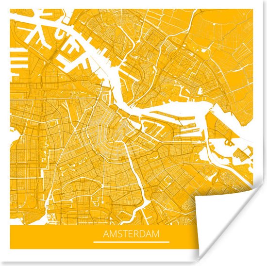Poster Stadskaart - Amsterdam - Oranje - 75x75 cm - Plattegrond