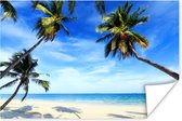 Palmbomen zorgen voor schaduw bij een tropisch strand Poster 180x120 cm - Foto print op Poster (wanddecoratie woonkamer / slaapkamer) / Landschappen Poster / Zee en Strand XXL / Groot formaat!