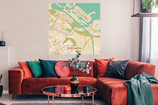 Affiche Carte - Diemen - Vintage - 100x100 cm XXL