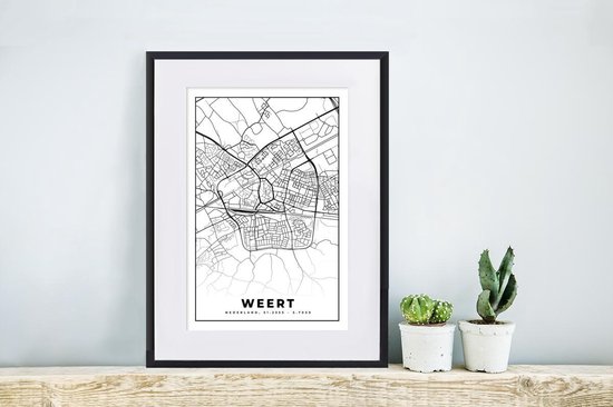Poster in lijst - Fotolijst 30x40 cm - Posters - Kaart - Weert - Zwart - Wit - Posterlijst zwart - Decoratie - Wanddecoratie woonkamer - Muurdecoratie slaapkamer