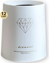 Buvel Prullenbak - Afvalbak - Papierbak - Vuilbak - Wit - Goud - 12ltr Diamant
