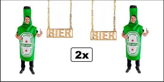 2x costume de bouteille de bière + collier de bière - bouteille de bière bière fête thème party carnaval apres ski oktoberfest bachelorette party drôle et mauvais costume de festival