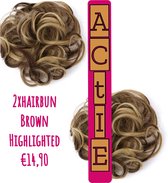 2x hairbun Brown Highlighted  SPAREN haarstuk crunchie hair extensions 45gram knotje