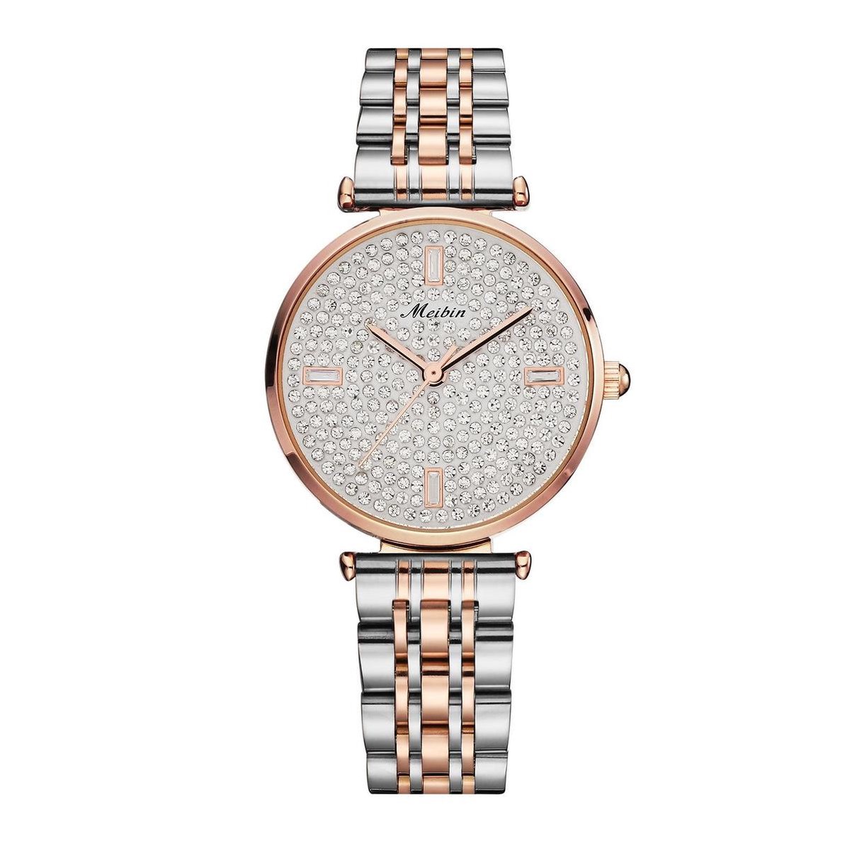 Longbo - Meibin - Dames Horloge - Rosé/Zilver/Rosé - Glitter - 30mm