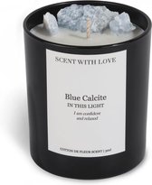 Scent With Love - Geurkaars in glas met kristal - Blue Calcite Candle - Zwart - Vegan kaars