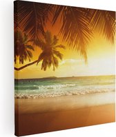 Artaza Canvas Schilderij Tropisch Strand Tijdens Zonsondergang  - 80x80 - Groot - Foto Op Canvas - Canvas Print