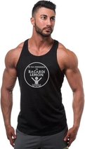 Zwarte Tanktop sportshirt met “Ik ga zwemmen in Bacardi Lemon “ print zilver Size S