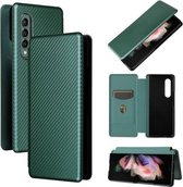 Voor Samsung Galaxy Z Fold3 5G Koolstofvezel Textuur Magnetische Horizontale Flip TPU + PC + PU Lederen Case met Kaartsleuf (Groen)