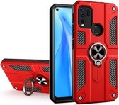 Koolstofvezelpatroon PC + TPU-beschermhoes met ringhouder voor vivo Y50 / Y30 (rood)