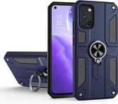 Koolstofvezelpatroon PC + TPU-beschermhoes met ringhouder voor OPPO Reno5 Pro 5G / 4G (saffierblauw)