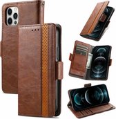 CaseNeo Business Splicing Dual Magnetic Buckle Horizontal Flip PU Leather Case met Houder & Kaartsleuven & Portemonnee Voor iPhone 13 Pro Max (Bruin)
