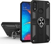 Voor Samsung Galaxy A30 koolstofvezelpatroon pc + TPU-beschermhoes met ringhouder (zwart)