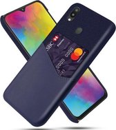 Voor Samsung Galaxy M20 Doek Textuur PC + PU lederen achterkant Schokbestendig hoesje met kaartsleuf (blauw)