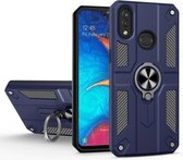 Voor Samsung Galaxy A30 koolstofvezelpatroon pc + TPU-beschermhoes met ringhouder (blauw)