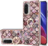 Voor Geschikt voor Xiaomi Mi 11i/Poco F3/Redmi K40/Redmi K40 Pro Galvaniseren Patroon IMD TPU Shockproof Case met Strass Ring Houder (roze schubben)