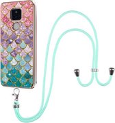 Voor Motorola Moto G Play 2021 Galvaniseren Patroon IMD TPU Schokbestendig Hoesje met Nekkoord (Kleurrijke Schalen)