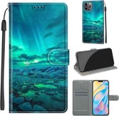 Spanning Gekleurde Tekening Magnetische Sluiting Horizontale Flip PU Lederen Case met Houder & Kaartsleuven Voor iPhone 13 (C04 Drift Ice Green Aurora)