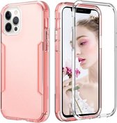 3 in 1 doorschijnende kleur schokbestendige pc + TPU-beschermhoes voor iPhone 13 Pro Max (roségoud)