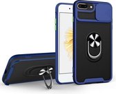 Sliding Camera Cover Design TPU + PC Magnetische schokbestendige hoes met ringhouder voor iPhone 7 Plus / 8 Plus (blauw)