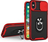 Sliding Camera Cover Design TPU + PC Magnetische schokbestendige hoes met ringhouder voor iPhone X / XS (rood)