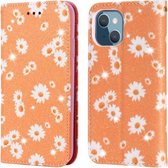 Glinsterende Daisy Magnetische Horizontale Flip Leren Case met Houder & Kaartsleuven & Fotolijst Voor iPhone 13 mini (Oranje)