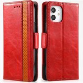 CaseNeo Business Splicing Dual Magnetic Buckle Horizontal Flip PU Leather Case met Houder & Kaartsleuven & Portemonnee Voor iPhone 12 mini (Rood)