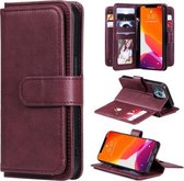 Multifunctionele magnetische koperen gesp horizontale flip effen kleur lederen tas met 10 kaartsleuven & portemonnee & houder & fotolijst voor iPhone 13 Pro (wijnrood)