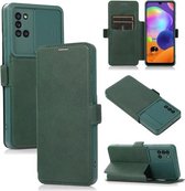 Duwvenster dubbele gesp PU + siliconen horizontale flip lederen tas met houder en kaartsleuf voor Samsung Galaxy A31 (groen)