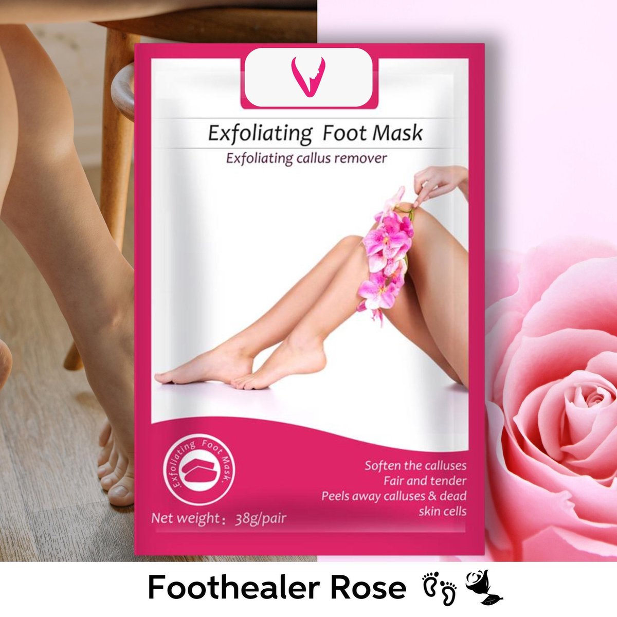 Vivefly Healthcare Foot Healer: Lavendel Rosé - Voetmasker - Dode huidcellen - Gebarsten voeten - eeltsok - vakantie