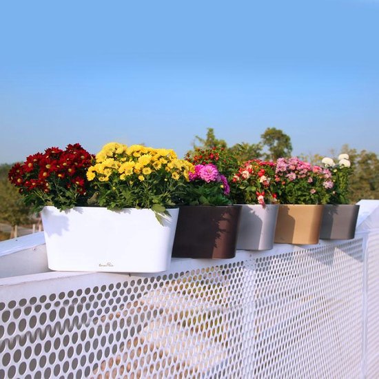 AIQII Set van 6 20 cm kunststof bloempot met irrigatiesysteem in wit