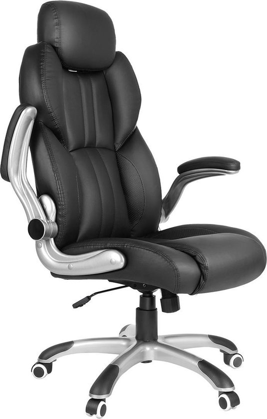 Segenn's King Bureaustoel - Ergonomische bureaustoel - Met opklapbare armleuningen - Nylon stervoet - draagvermogen 150 kg, zwart