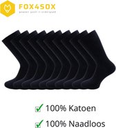 50 paar sokken - 100% katoen - Zwarte naadloze sokken - FOX4SOX - 100% naadloos - sokken maat  43 - 46