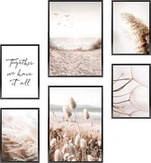 Posters | Muurfoto | Woonkamerdecoratie | Strand & Zee | 6 Stuks | 2x A3 | 4 X A4 | Herfstdecoratie | Zonder Fotolijst