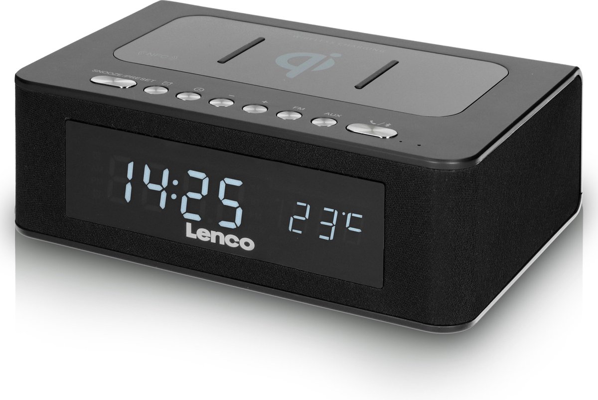 Lenco CR-580 - Wekkerradio met Qi-Wireless, Bluetooth, USB en Temperatuurweergave - Zwart