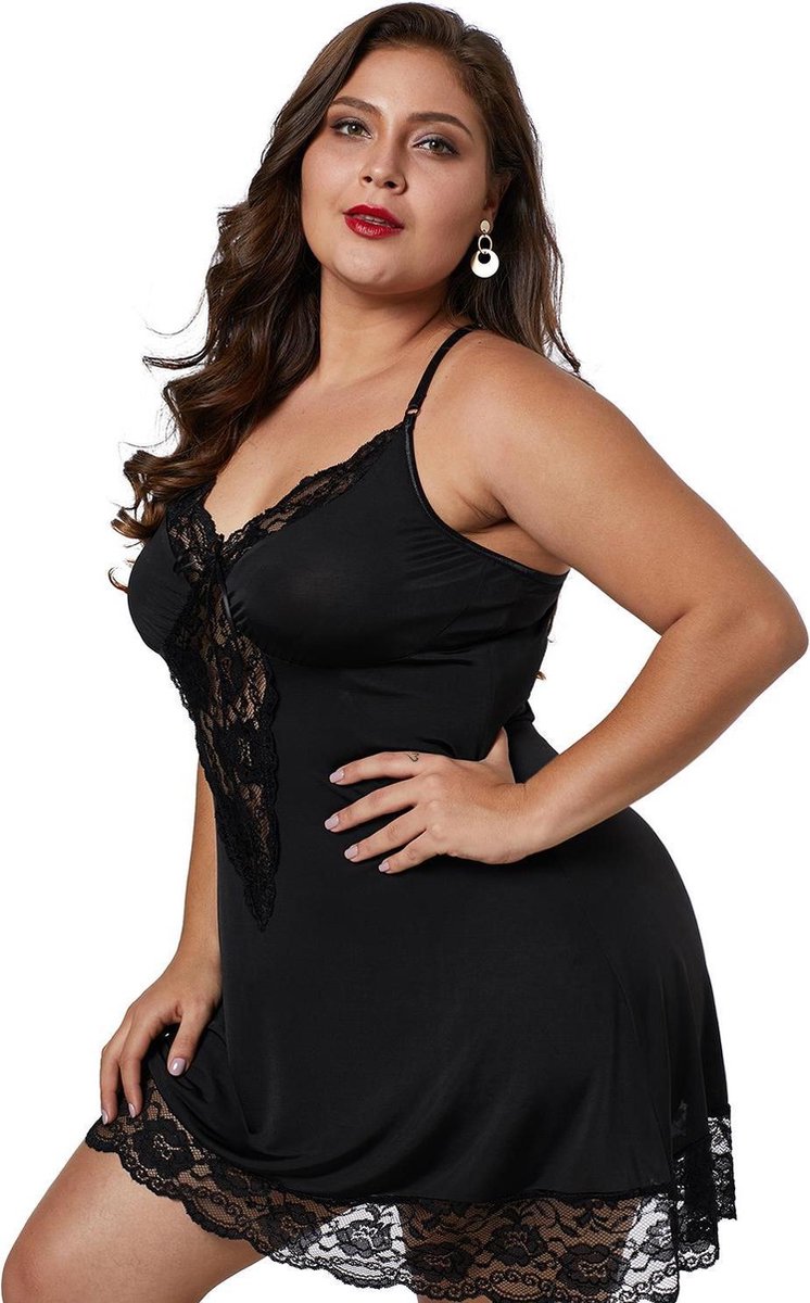 Goedkoopste Zwarte Babydoll Venecia Plussize 5XL
