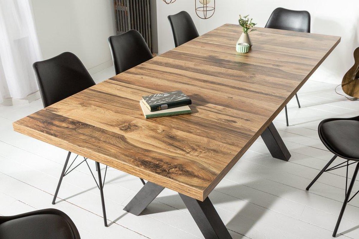 Table à manger industrielle extensible 160-210 cm aspect chêne