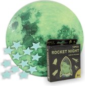 Glow in the dark sterren (100) met maansticker en rakketten (mini pakket)