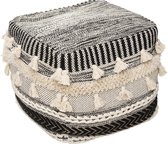 Atmospehera Lurex 3D poef zwart met franjes - Katoen - 45 cm