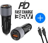 Autolader USB-A & USB-C met USB-C Oplaadkabel - Snellader - Auto Lader - Sigarettenaansteker Oplader - Geschikt voor Motorola E7 Plus / Edge 20 / Edge 20 Lite / E6 Play / E5 / E7i / G 5G /G4 