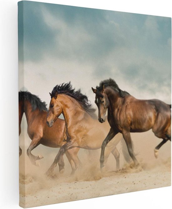 Artaza Canvas Schilderij Drie Bruine Paarden - 60x60 - Foto Op Canvas - Canvas Print
