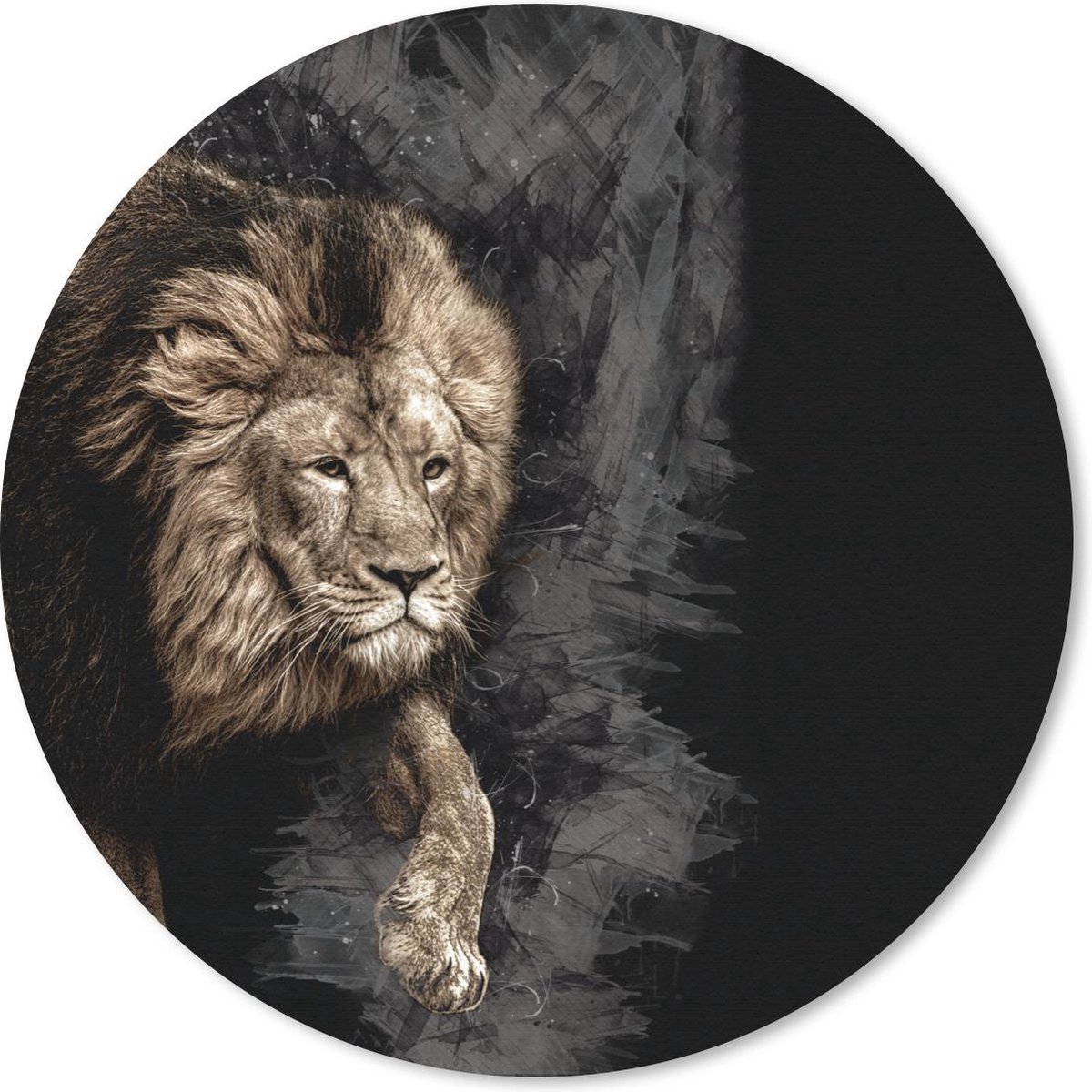 Muismat rond 30x30 cm - Mousepad Leeuw - Dieren - Zwart - Ronde muismatten