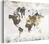 Wanddecoratie Metaal - Aluminium Schilderij Industrieel - Wereldkaart - Bloemen - Goud - 180x120 cm - Dibond - Foto op aluminium - Industriële muurdecoratie - Voor de woonkamer/slaapkamer