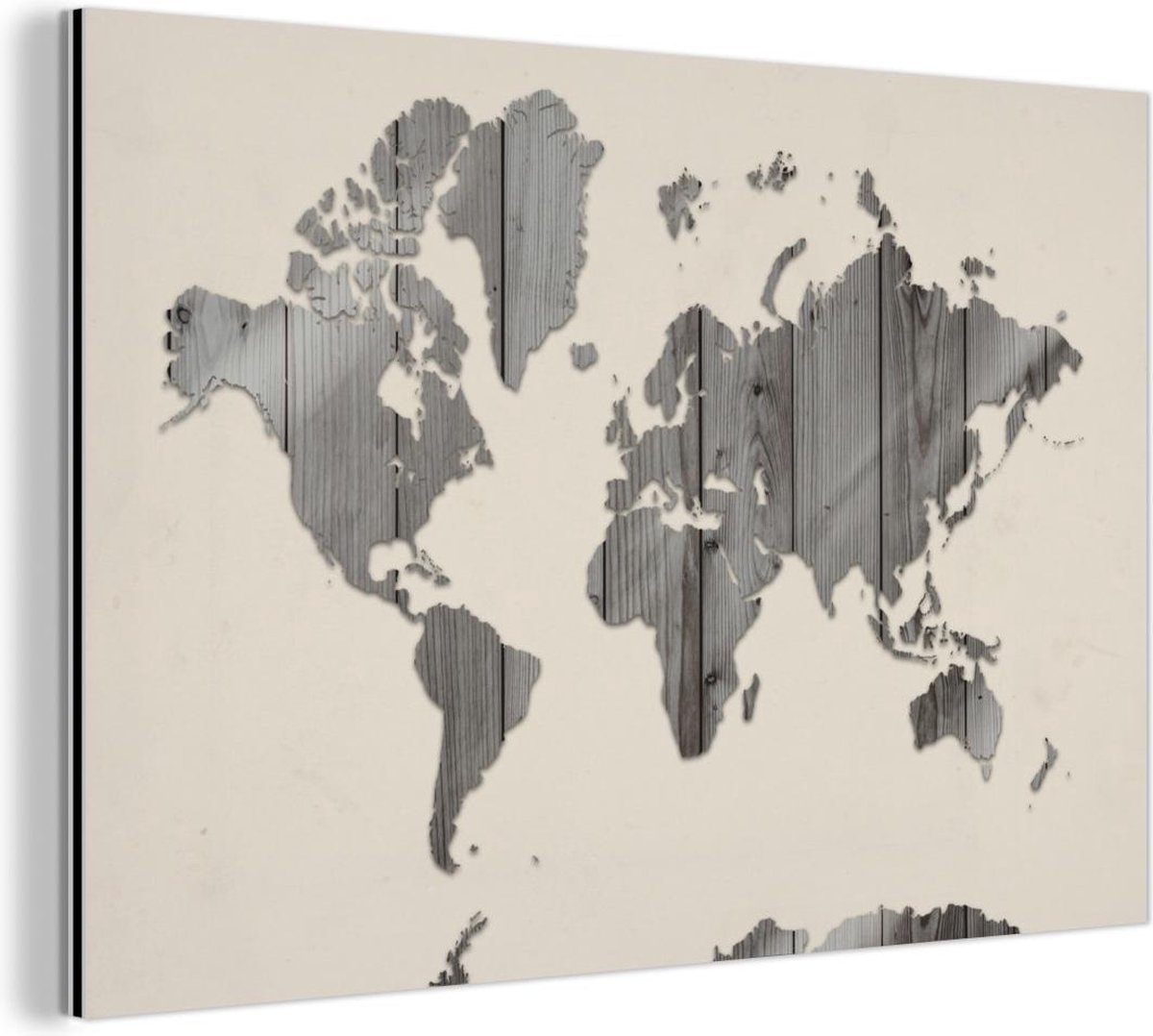 Afbeelding van product MuchoWow  Wanddecoratie Metaal - Aluminium Schilderij - Wereldkaart - Beige - Zwart - Wit - 180x120 cm