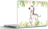 Laptop sticker - 12.3 inch - Zebra - Bloemen - Jungle - Waterverf - 30x22cm - Laptopstickers - Laptop skin - Cover