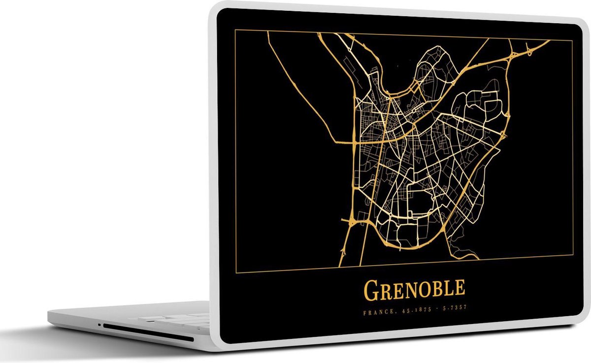 Laptop sticker - 10.1 inch - Kaart - Grenoble - Goud - Zwart - 25x18cm - Laptopstickers - Laptop skin - Cover