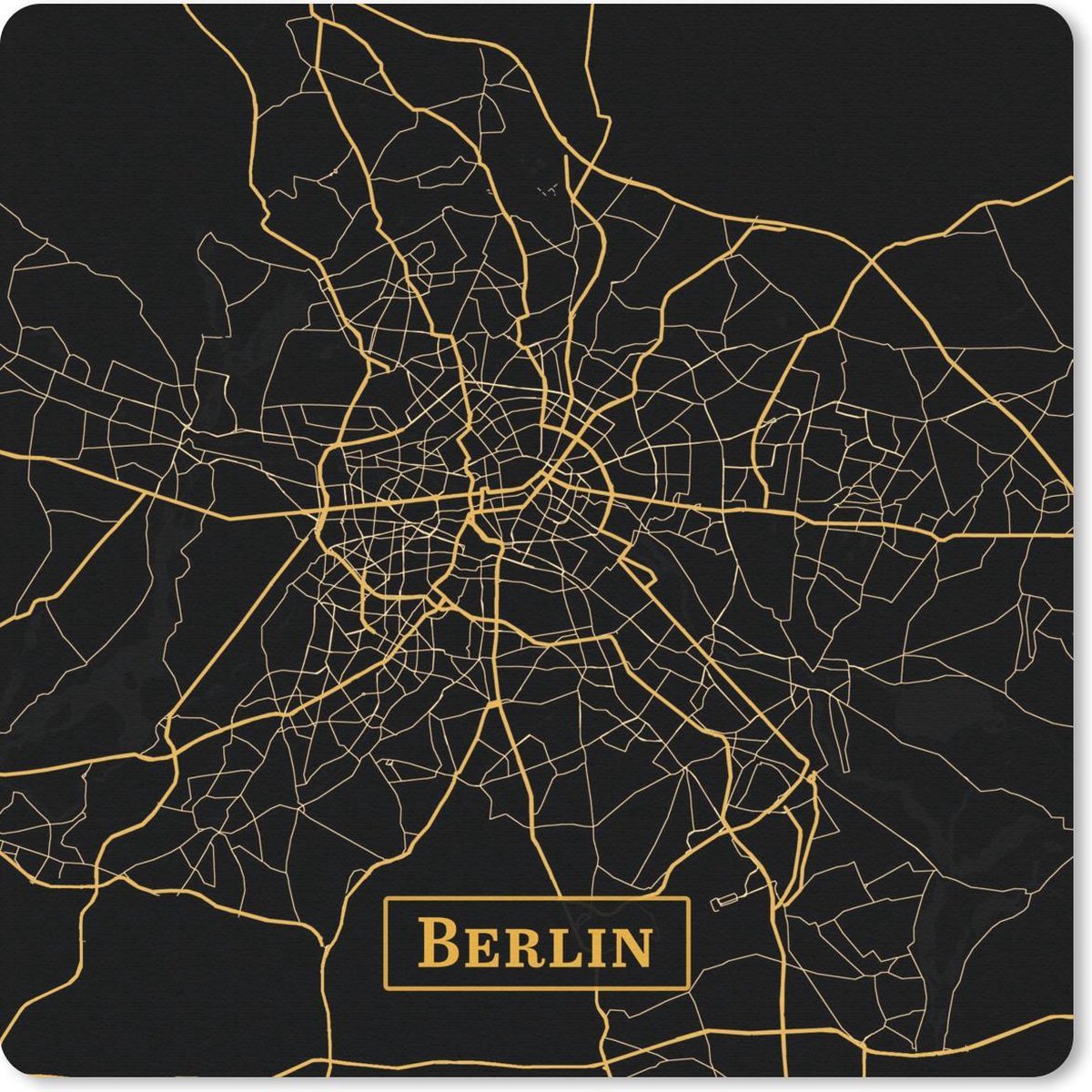Muismat 30x30 cm - Mousepad Kaart - Berlijn - Goud - Zwart - Muismatten
