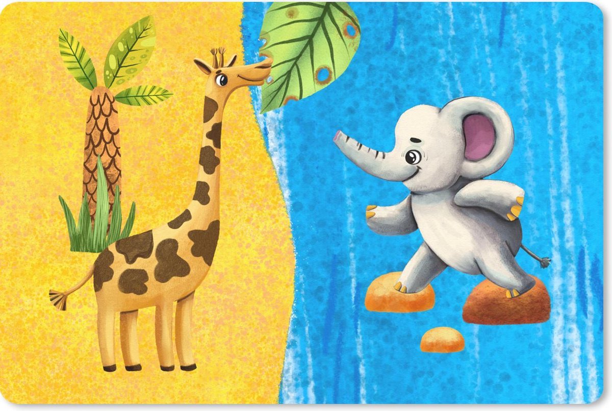 Muismat - Mousepad - Olifant - Giraffe - Water - 27x18 cm - Muismatten